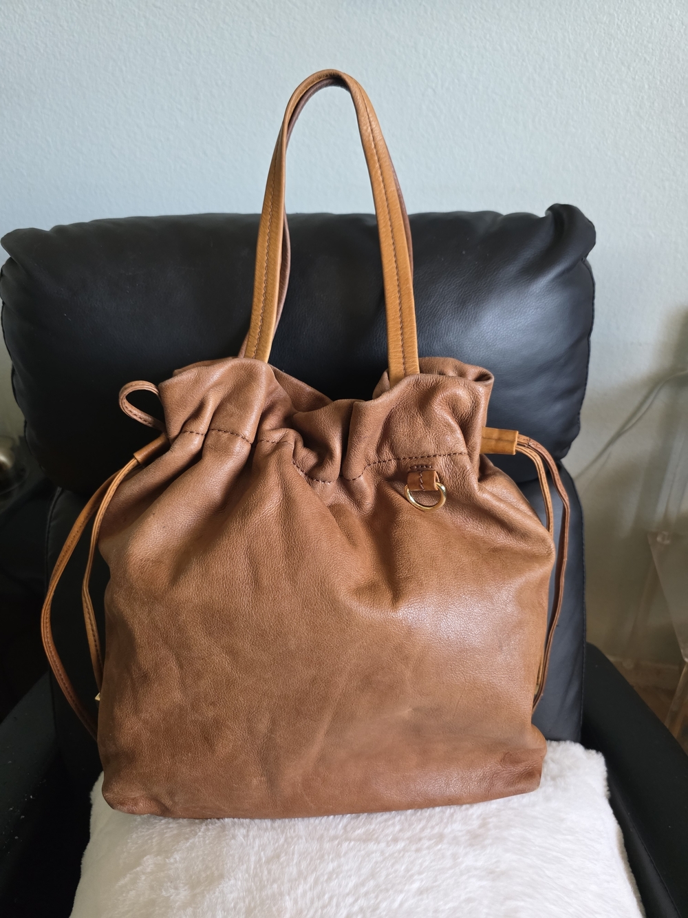 Michael Kors Cognac Leather Drawstring Tote